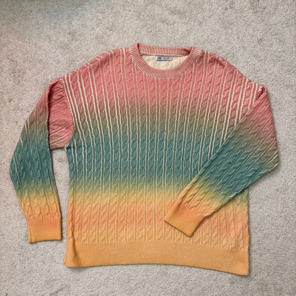 Zara Multicolor Cable Knit Crewneck Sweater